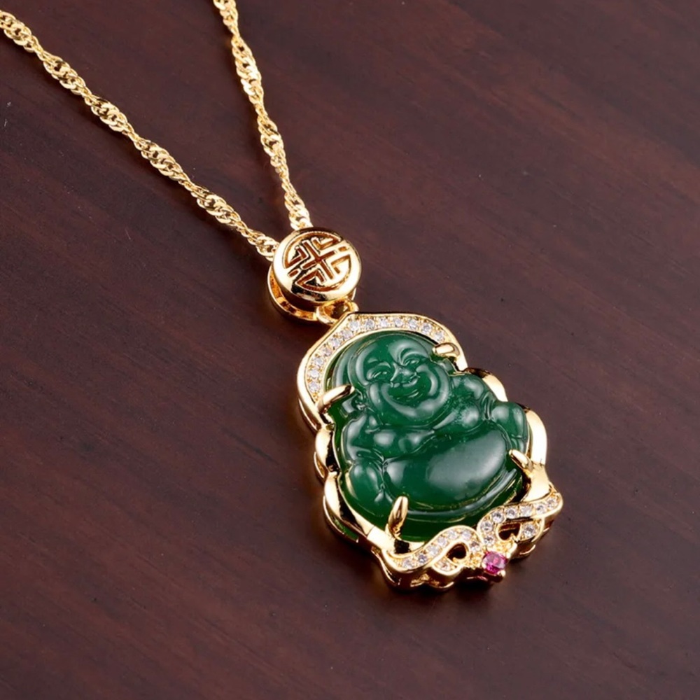 New Cring CoCo Edge Buddha Pendant
Necklace Jade 24K Gold Plated